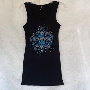 Sweet Girl Sleeveless Pullover Rhinestone Fleur De Lis Tank Top Size 3XL